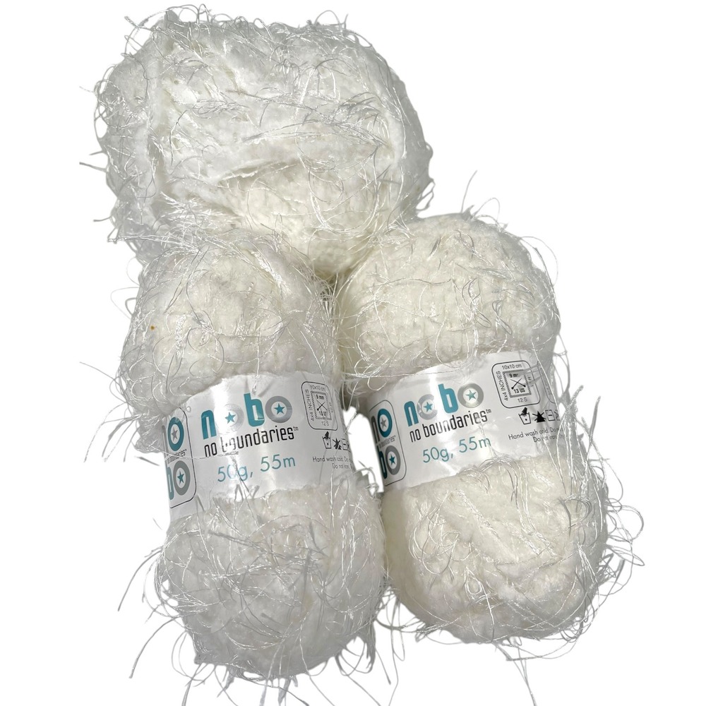 Lot of 3 Skeins No Boundaries 50g White Eyelash Yarn Fuzzy Bulky Texture DIY
